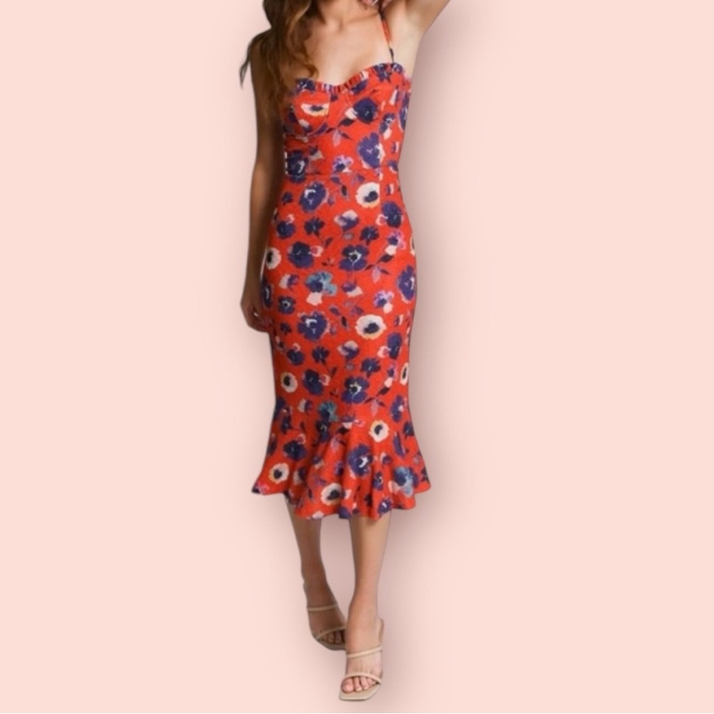 HUTCH x Anthropologie Selene Red Motif Midi Dress
